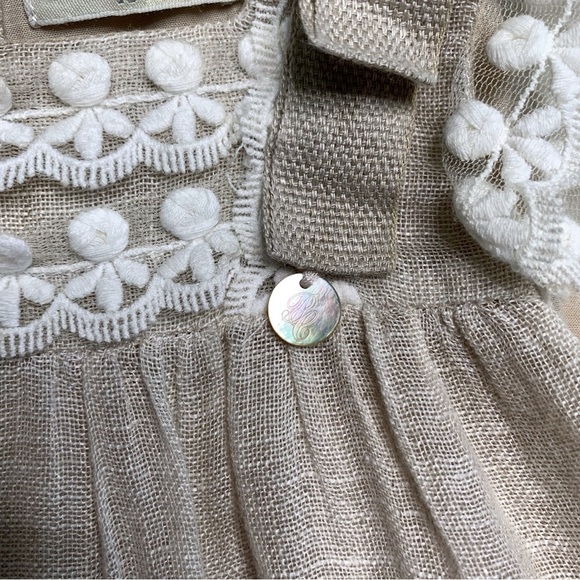 Pili Carrera Baby's Beige White Linen Dress Size 12 Months - Picture 6 of 14